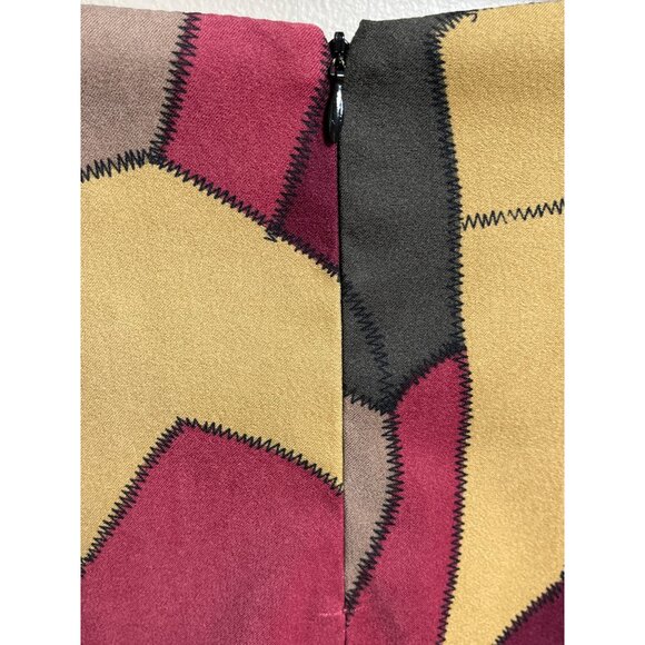 90s Forever 21 Skirt Pencil Patchwork Vtg Rayon USA Boho Unique Autumn Womens M - Picture 6 of 8